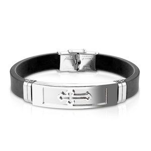 Cross Embossed Steel Plate With Silicon Rubber Strap Bracelet